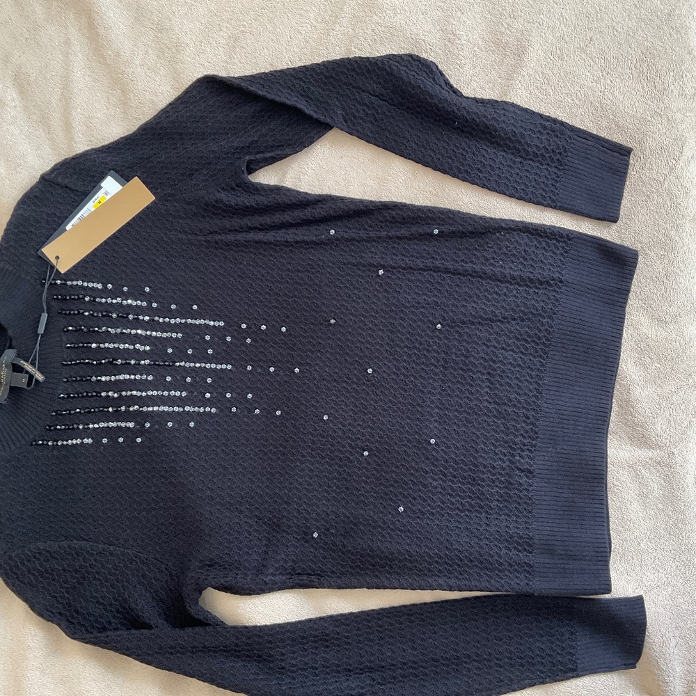 Donna Karan Mock neck beaded sweater